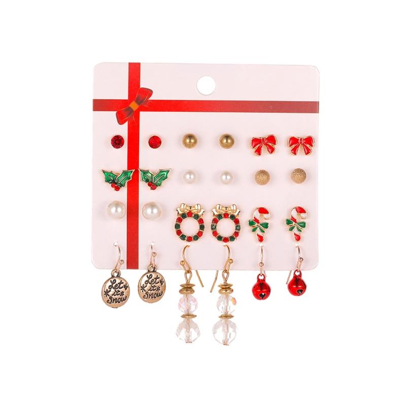 12 Pairs Christmas Earrings Santa Claus Pendants Gift Ornaments Ear Gift Christmas Earrings Set Bow Knot/Bell/Snowflake
