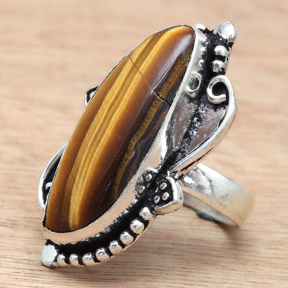 Tiger's Eye Gemstone Handmade Silver Jewelry "7.5"