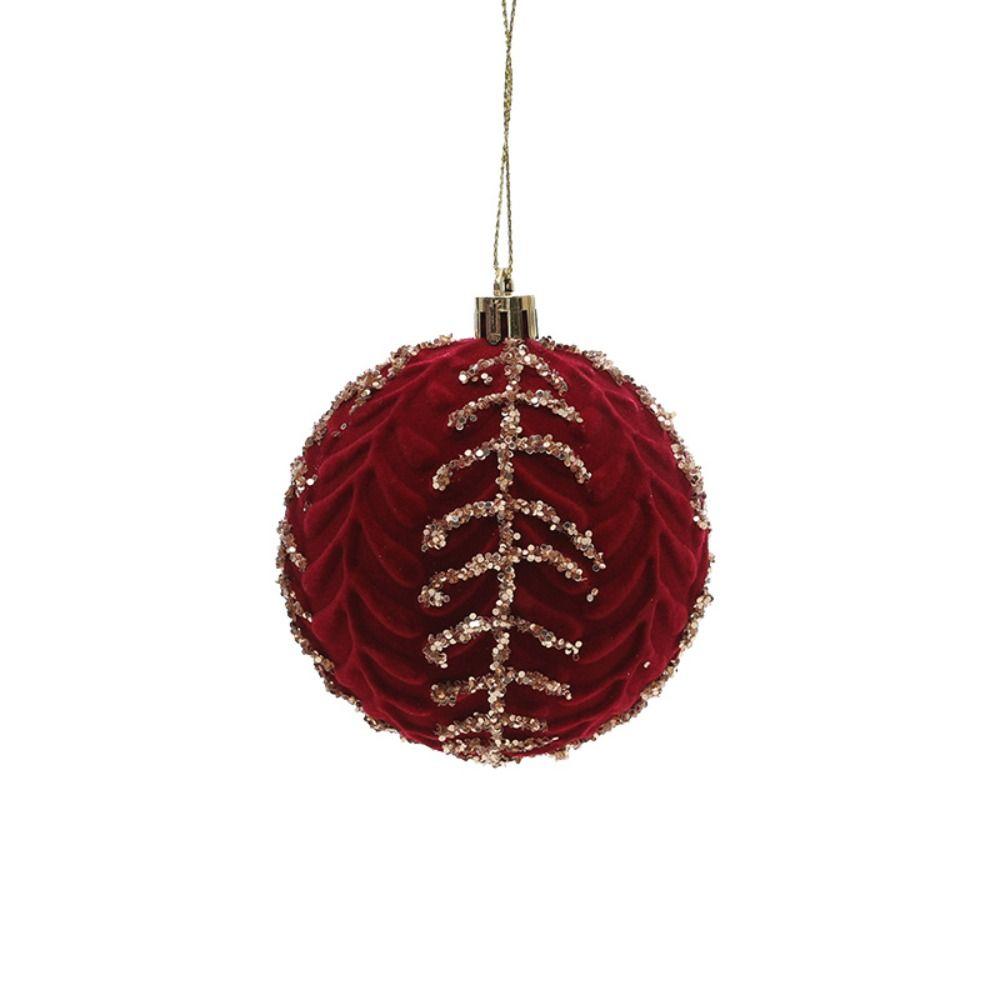 Durable Plastic Flocked Christmas Ball Red&Gold Suspensable Xmas Ornament Ball 8cm Christmas Tree Balls Scene Supplies