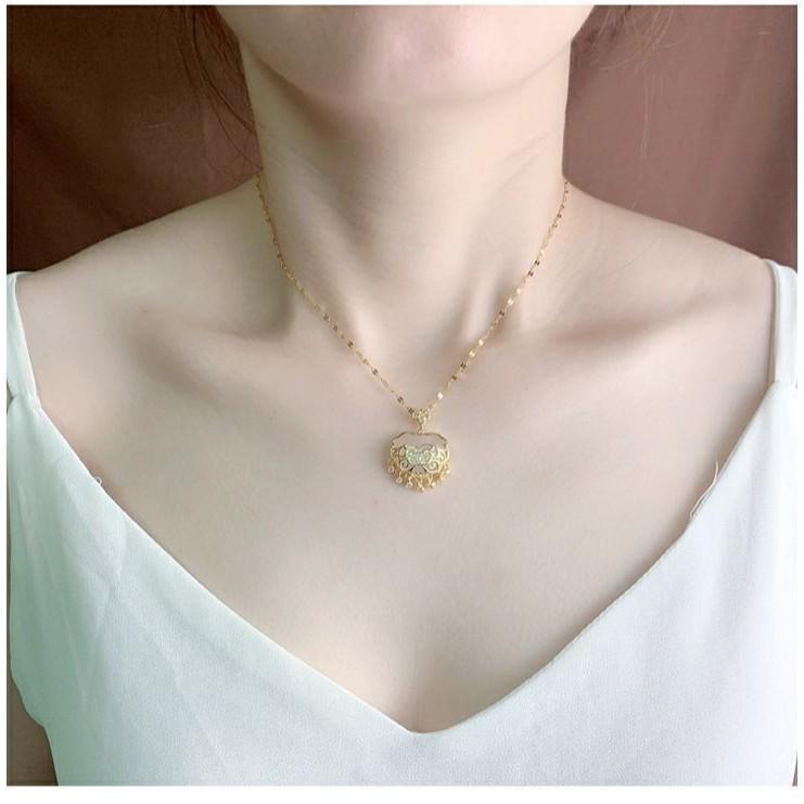 White Agate Ruyi Ping'an Lock Necklace, Chinese Style Clavicle Chain with Long Life Lock Pendant for Women