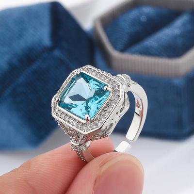 2024 New Shiny Zircon Ladies Ring Fashion  Blue Zircon Jewelry Engagement Ring for Brides Wedding Ring