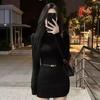 Black High Neck Long Sleeve Knit Bodycon Dress Women Slim Fit Short Mini Fall 2025