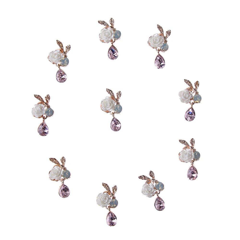 10pcs Flower Rhinestones Buttons Pearl Button Diamante Crystal Bow Wedding Bride Holding Scrapbooking Accessories Apparel Sewing