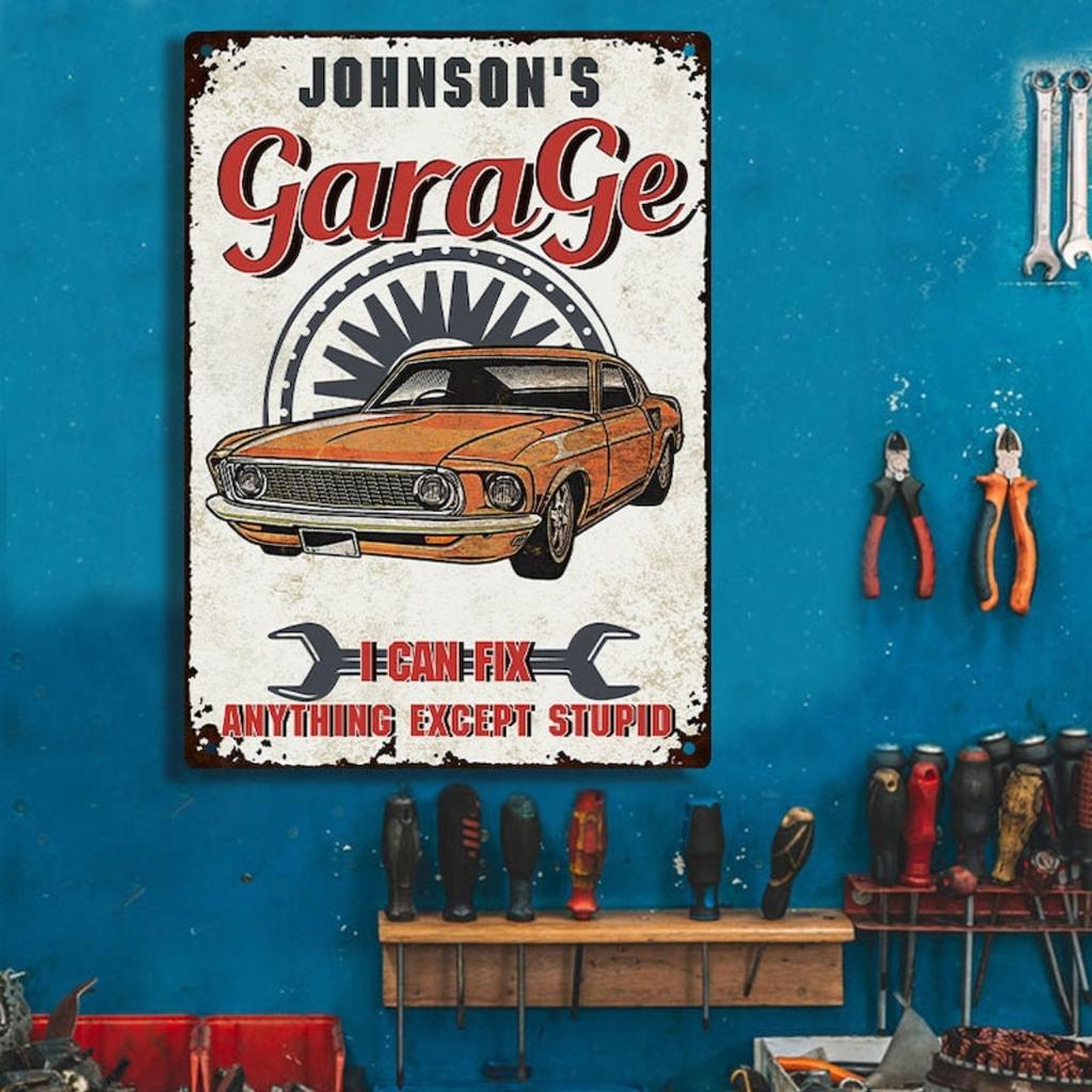 Personalized Metal Tin Sign Garage Wall Art Mechanic Decor