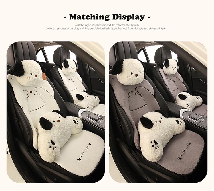 Universal Shy Cat Plush Winter Car Seat Cushion - Non-Shedding, Cartoon Design for Five Seats