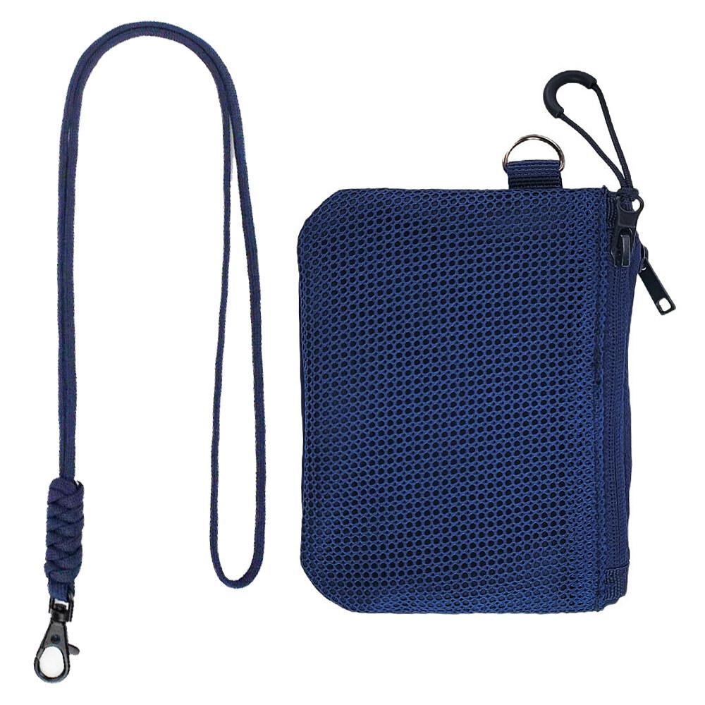 Double Zipper Mesh Earphone Protection Bag Coins Storage Keys Credit Card Holder Pouch Travel Wallet with Lanyard