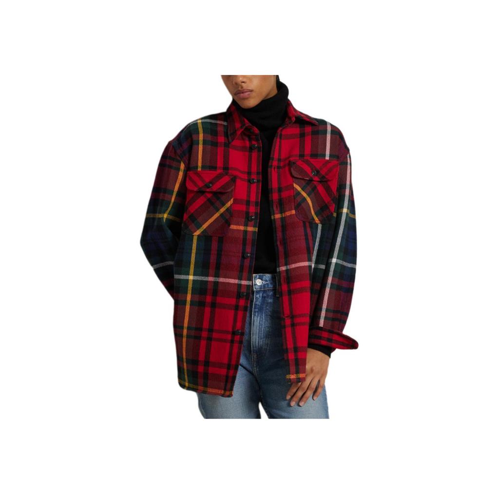Polo Ralph Lauren Plaid Twill Cotton Long Sleeve Shirt Loose Fit Women Shirts Red WMPOSHTNDO20692-600