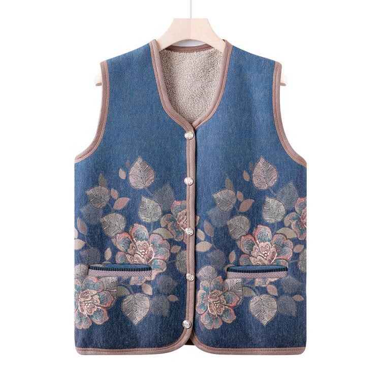 

Мамина осенняя одежда новый стиль плюс бархатный жилет для среднего и пожилого возраста вязаный кардиган утолщенный жилет женский бабушкина осенняя одежда заколка-лошадка 4XL синий