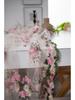 Imanqi Yun Pink Floral Embroidered Tablecloth and Cake Photography Backdrop