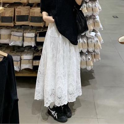 White Skirt for Women In Spring and Summer New Design Lace Lace A-line Skirt High-waisted Temperament Fairy Skirt