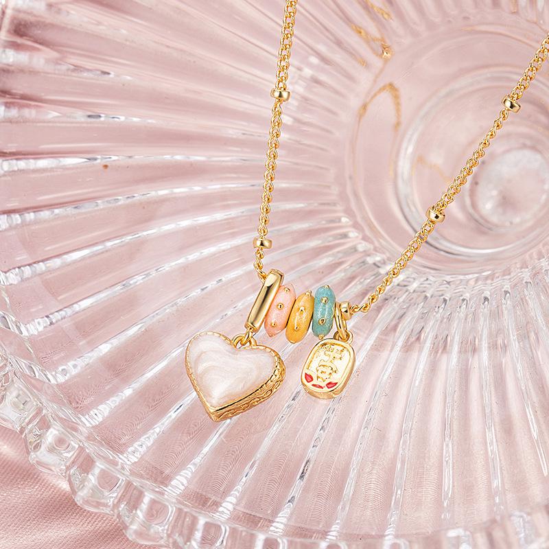 Colorful Heart Drip Oil Double-Sided Pendant Necklace - Light Luxury Exquisite Sweater Chain Choker for Women