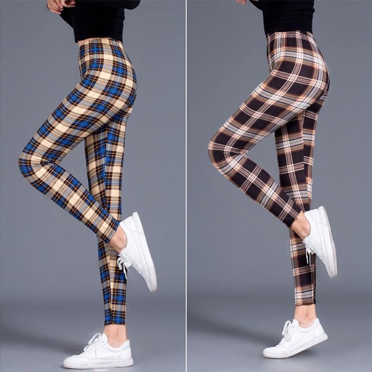 Karierte Leggings für Damen, sexy Hosen, Push-Up-Leggings, modische Fitness-Leggins, Übergröße, Hose mit hoher Taille