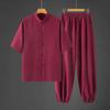 Men's Summer Thin Chinese Style Kung Fu Shirt Set Tea Zen Clothing Men Breathable Cotton Traditional Outfit Man Hanfu Tang Suits