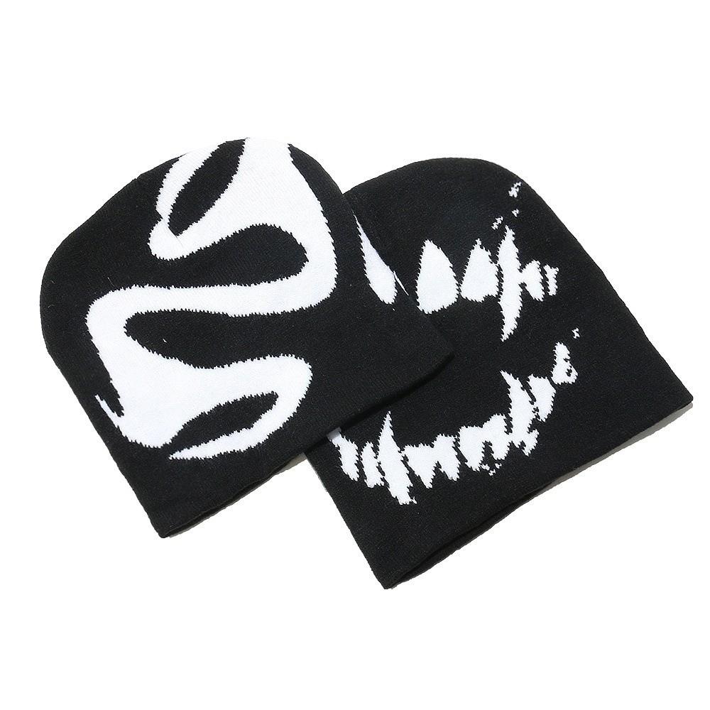 Streetwear Y2K Knitted Hat Halloween Brimless Beanie Cap Fashion Black White Pullover Cap  Gifts