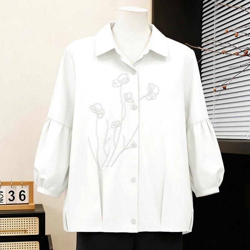 

Spring & Autumn Slimming Long Sleeve Top for Middle-aged Moms 2XL (140-155 jin) белый