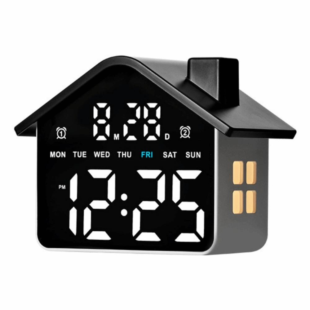 House Shaped Electronic Clock Night Light Digital Table Clock LED Alarm Clock Table Clock black and white