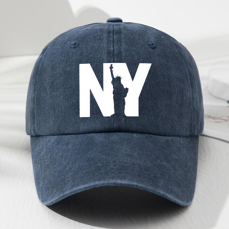 Unisex NY Goddess print soft top baseball cap, retro adjustable outdoor hat, suitable for sports, fishing, and hiking