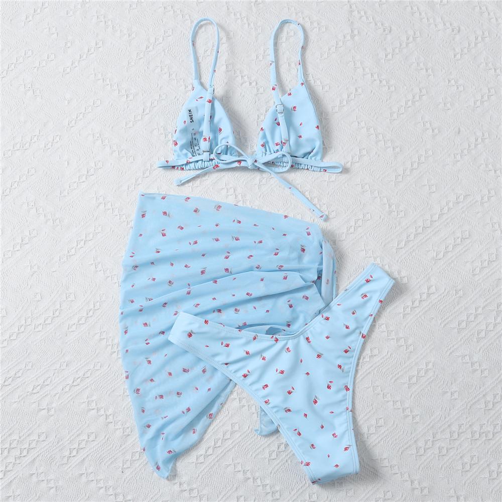 Yellow Floral Print Swimwear Mesh Cove Ups 3 Piece Bikini Set Damen Sexy Swimsuit Women 2025 Beach Wear Bikinis Swimming Wear