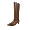 Fashion 2025 Autumn Women Boots Split Leather Women Shoes Pointed Toe Chunky Heel Slip-on Knee High Boots Western Modern Ladies Boots