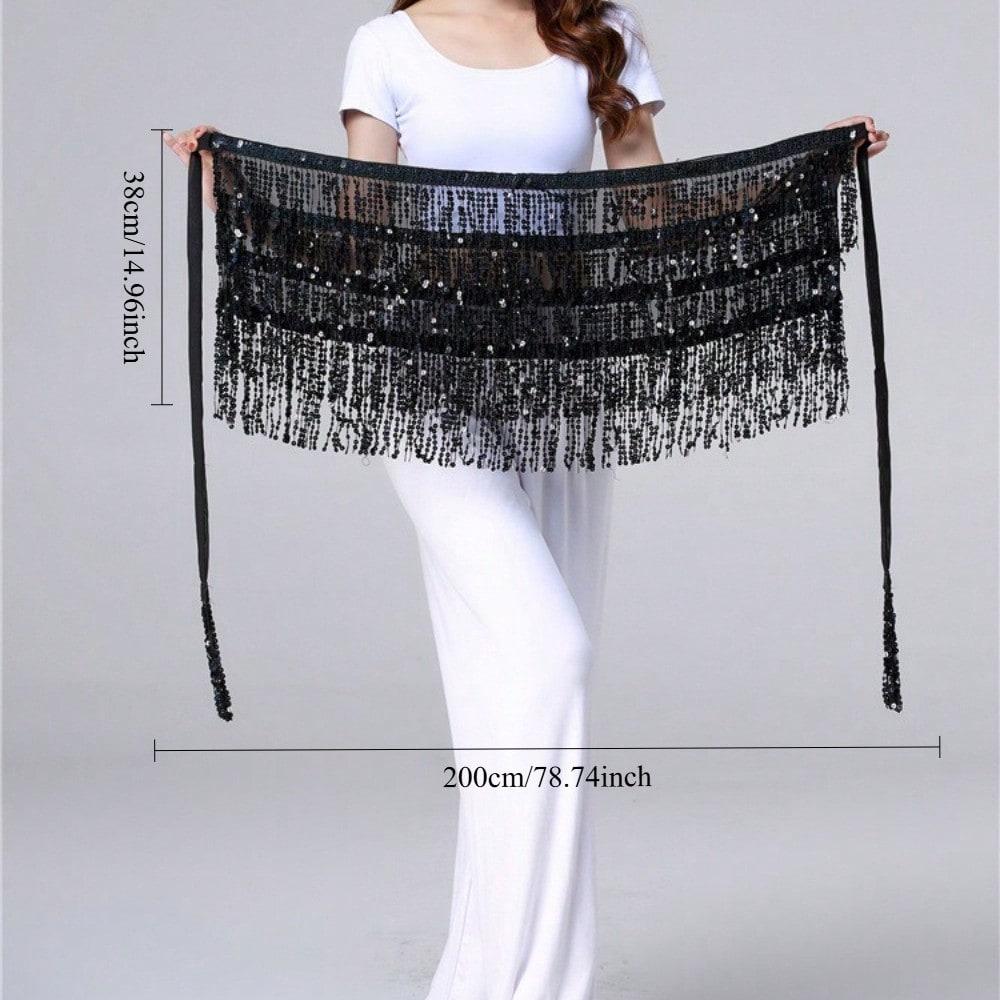 Halloween Dance Performance Costume Sequins Fringed Hip Towel Beads Waist Chain Waist Towel