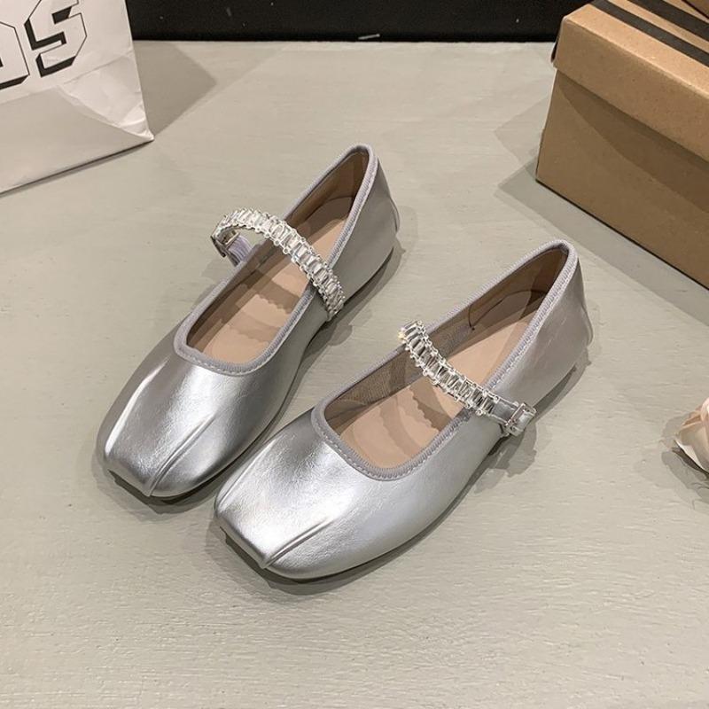 Casual Single Shoes Women's New Autumn Folds One-word Buckle Belt Doudou Shoes Versatile Square Head Flat Shoes
