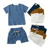 Summer Simple Cotton Linen Two-Piece Set: Breathable Short Sleeve and Shorts for Boys and Girls