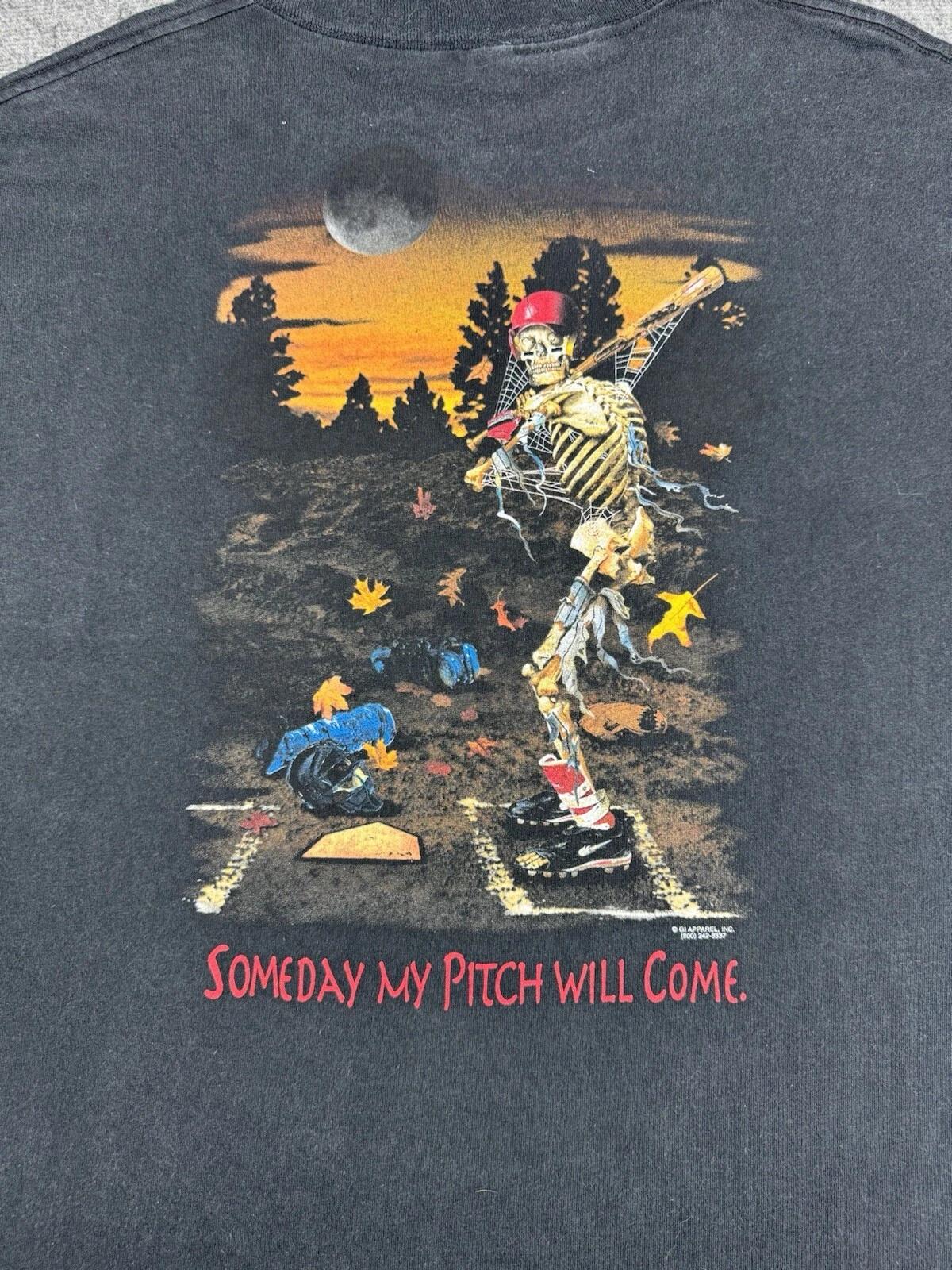 

Y2K Baseball Halloween Shirt Mens Size Large Black Someday My Pitch Will Come XL