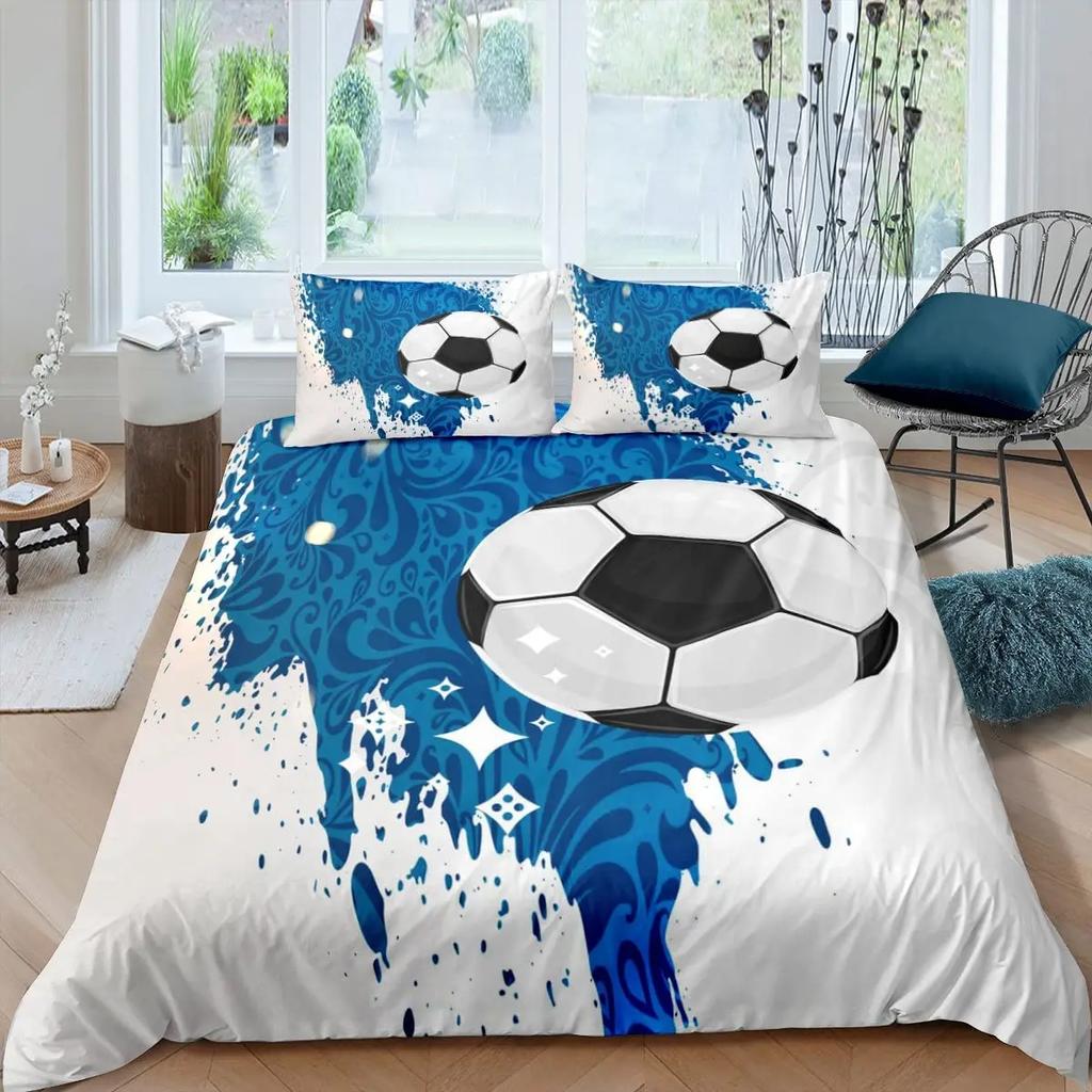 Colourful Football Soccer Duvet Cover Set King Queen Full Size Bedding Set with Pillowcases for Kids Polyester Comforter Cover