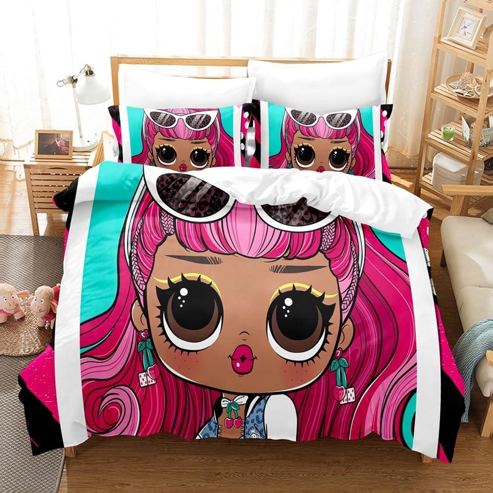 Cartoon 3D Printed Bedding Set LOL Girl Duvet Cover Pillowcase Single/Twin/Full/Queen Size for Fans Bedroom Decor