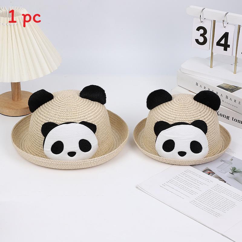 Panda Cartoon Zonnehoed Voor Kinderen En Volwassenen Met Brede Rand Ademend Stro Zomer Buitenkleding