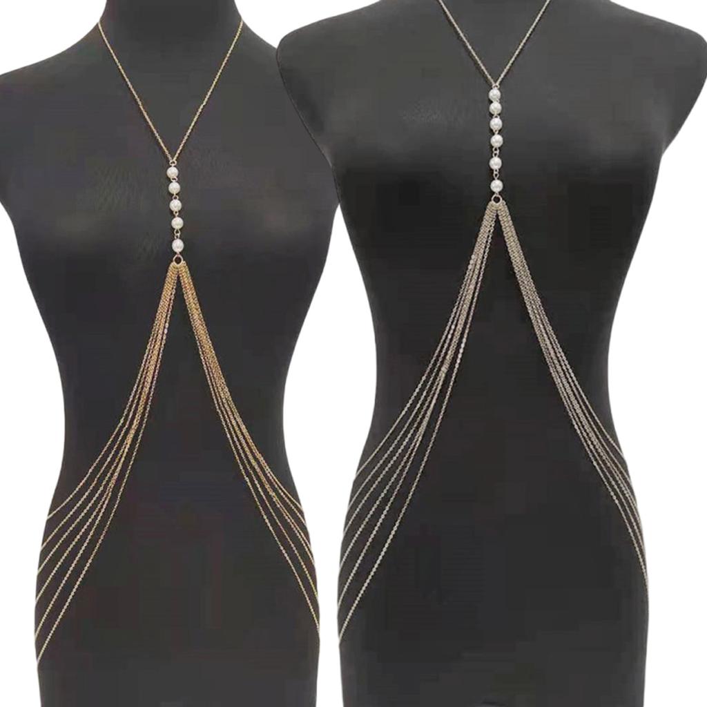 Fringed Pearl Chest Chain for Party Adult Women Shoulder Chain Necklace Eye Catching Body Chain Beach Party Body Jewelry