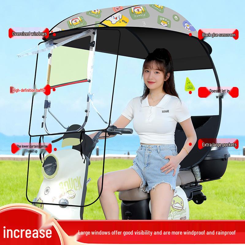 Electric Vehicle Canopy Tent: Windproof, Rainproof, Sunshade for Three-Wheelers with All-Around Windows