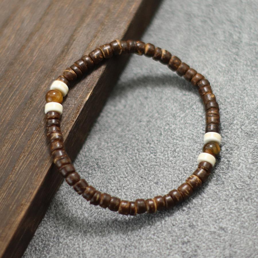Natural Coconut Wood Bracelet Men Women Handmade Howlite Braslet Leisure Accessories Rosary Beads Braclet Tibetan Brazalete