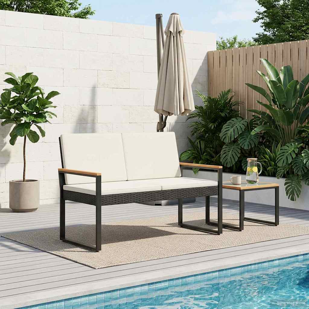 Outdoor Bench in Black and Cream White 107 x 61 x 80 cm Poly Rattan