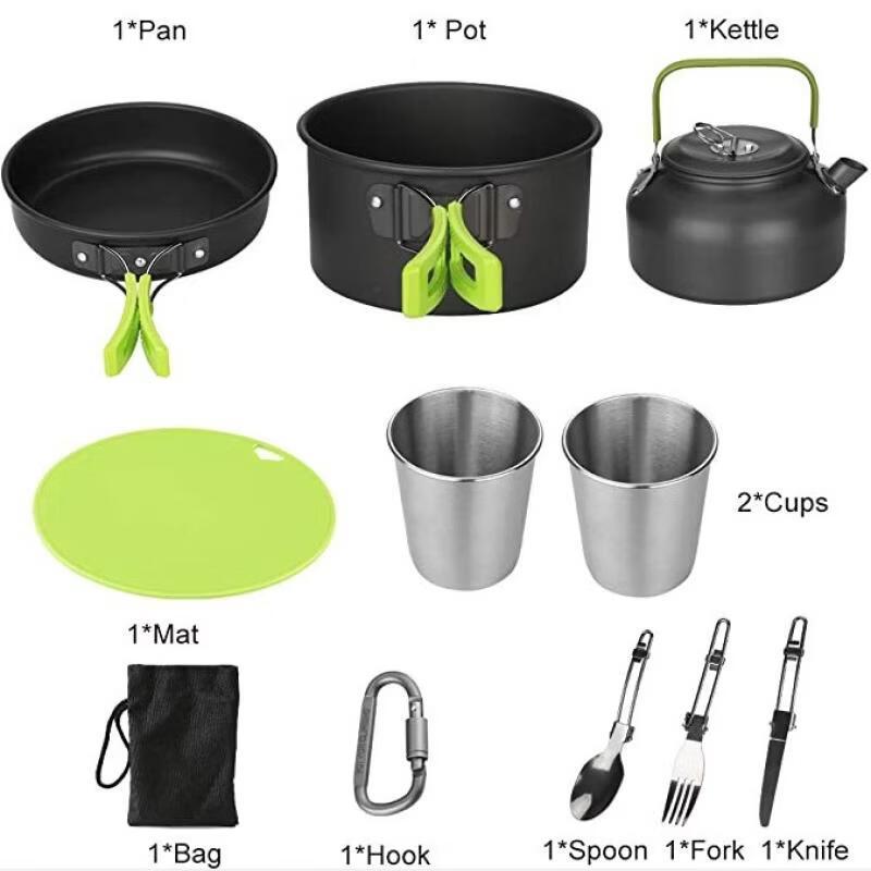 OLOEY Portable Camping Cookware Set with Kettle