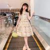 Girls Summer Cotton Dress Floral Cotton Princess Dress Belt Waist Pastoral Style Summer Travel Vacation