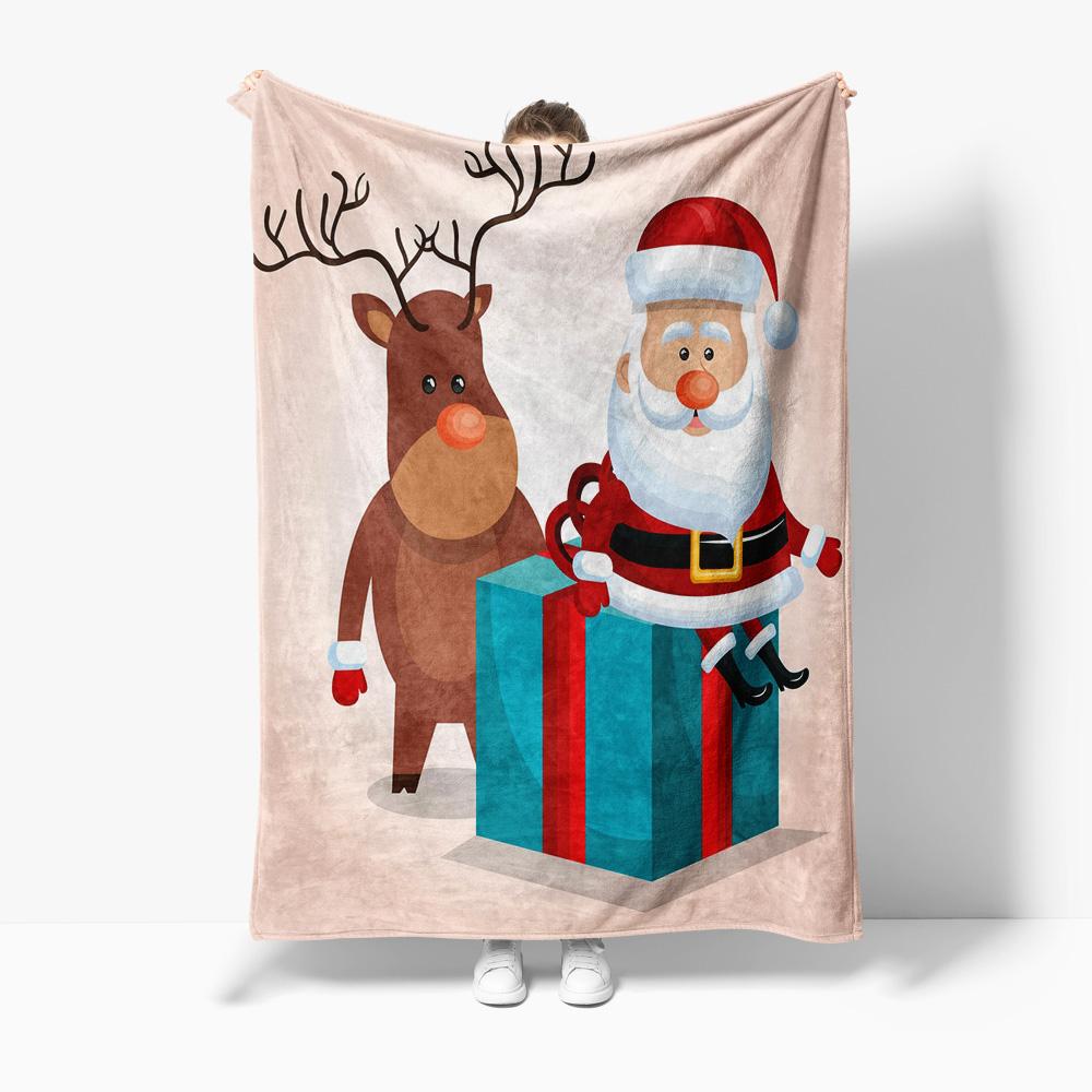 Santa Claus Reindeer Christmas Blanket Cozy Throw Soft Warm Holiday Home Decor Gift Festive Flannel Bedspread Kids Room Decor