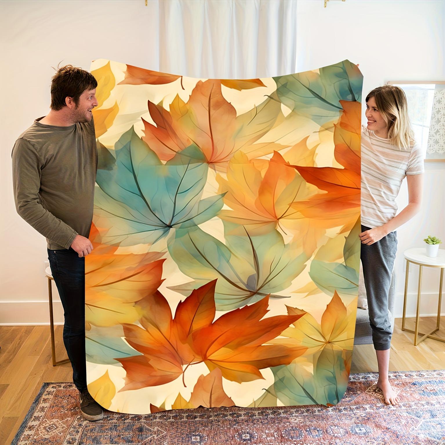 1pc Soft Warm Flannel Blanket - Autumn Maple Leaf Print in Warm Fall Colors, All-Season Cozy Throw for Home Decor, Camping 75x90cm