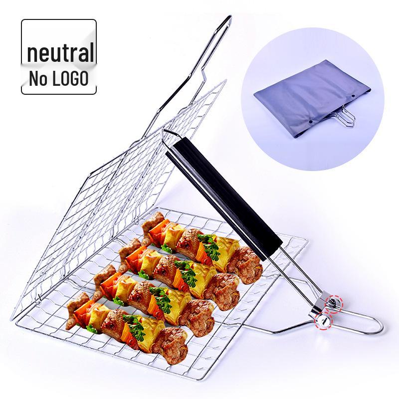 Stainless Steel Folding BBQ Grill Rack - Detachable Cage for Fish & More