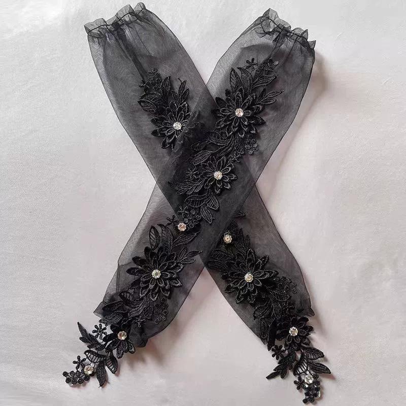 1 Pair Fingerless Gloves Hollow Out Patchwork Soft Breathable Bridal Gown Mittens Lace Embroidery