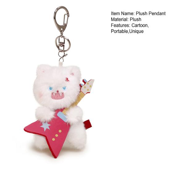 Electric Guitar Cat Keychain Plush Rock Star Cat Plush Pendant Soft Stuffed Cat Keyring Cute Bag Charm for Teens & Cat Lovers