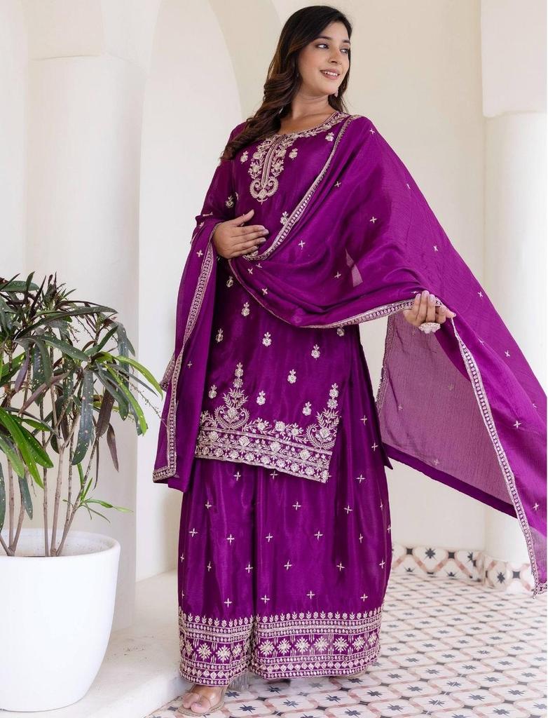 Party Wear Chinon Salwar Suit Women Bollywood Indian Ethnic Salwar Kameez Palazzo Set