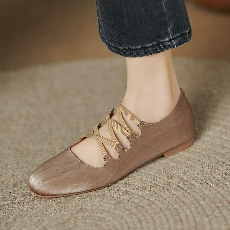 Fashion Retro Cross-Band Mary Jane Shoes Women Soft Soled Flat Shoes Round Head Flat Bottom Ballet Style Women's Slip-On Dance Shoes