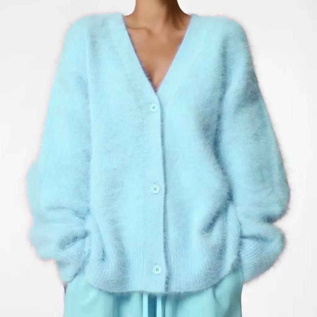 2025 Autumn/Winter Women's Loose Mink-Style Knitted Cardigan - Soft Long Sleeve Sweater Coat
