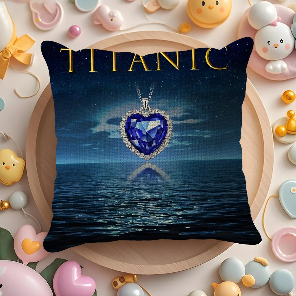 Ocean Heart Sapphire T-Titanic Pillow Case Sofa Living Room Bedroom Headboard Backrest Cushion Square Cushion