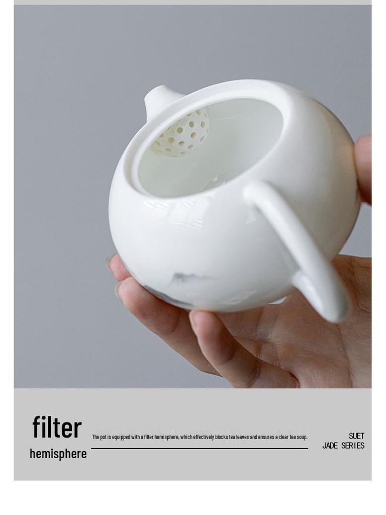 Xi Shi Jade Porcelain Teapot - Ink Wash Style Ceramic Pot for Women's Boutique Kung Fu Tea Set.