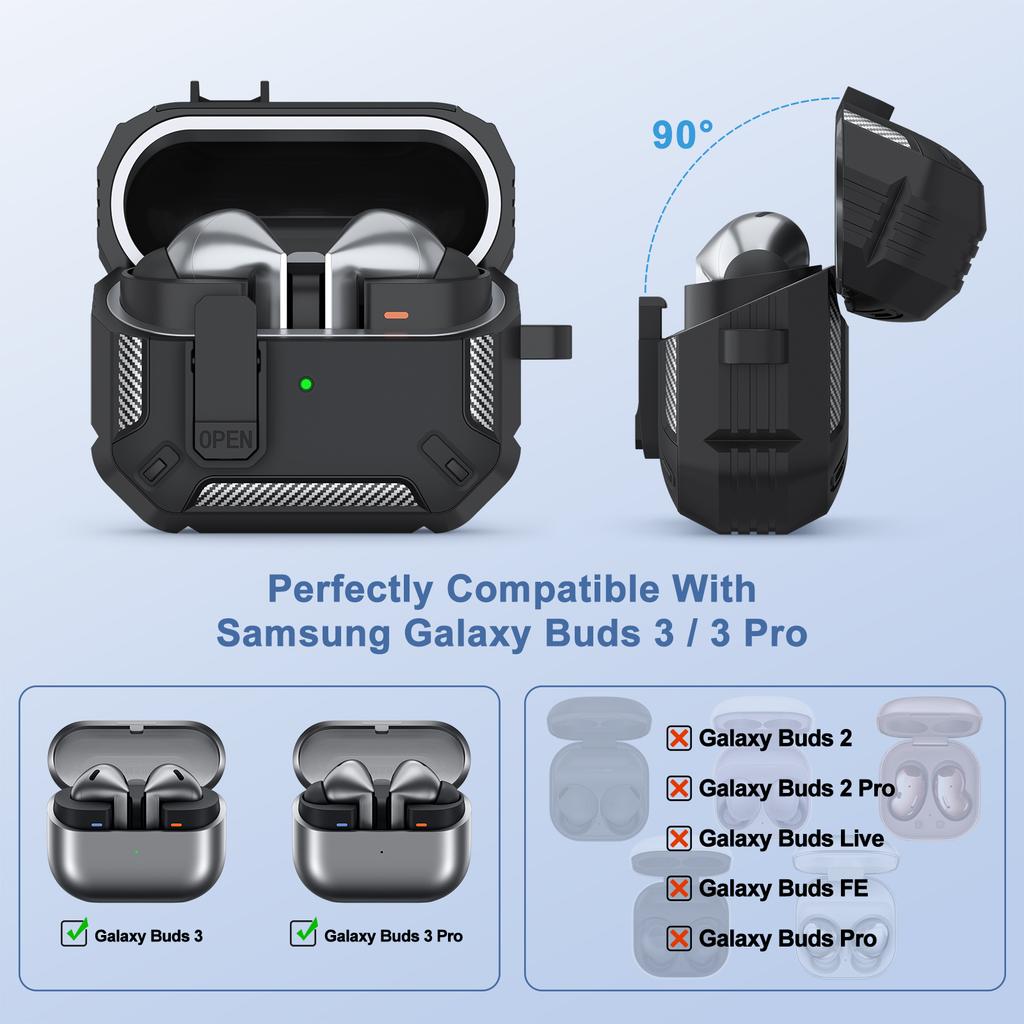 Case For Samsung Galaxy Buds 3 Pro/3 Earphone Cover With Secure Lock Carbon Fiber Headphone Shell 360 Degree Protective Cases