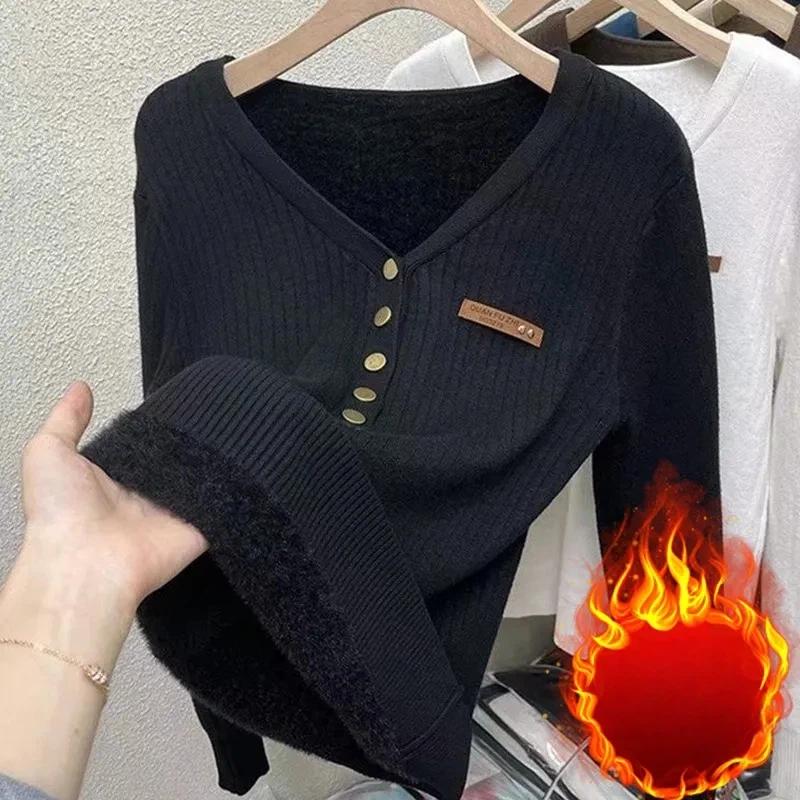 Pullovers Tops Women Long Sleeves Autumn Winter Padded Blouse Oversized V Neck Loose Long Sleeve Shirt Slim Pullover Tops