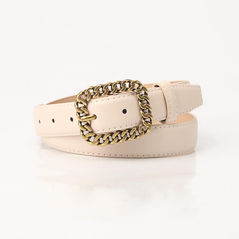 Minimalist Retro Chain Buckle Ladies Leather Belt With Alloy Clasp For Casual Wear