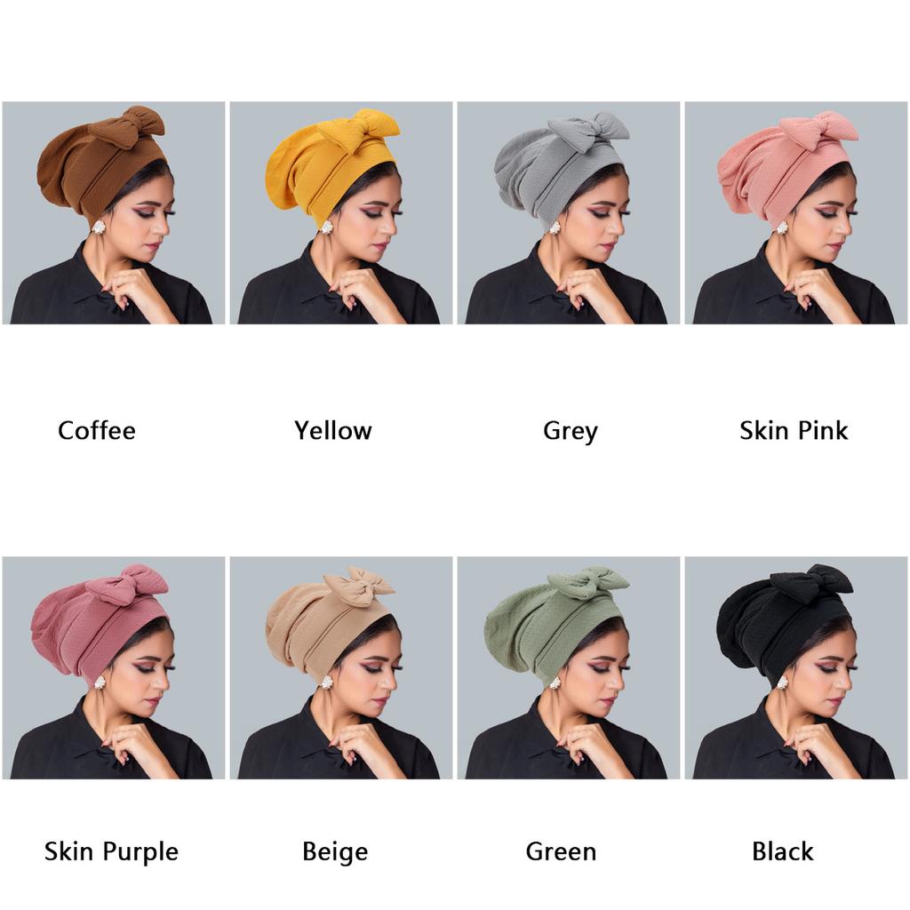 Women's Hijab Solid Color Muslim Turban Bonnet Flower Decor Ramadan Head Wrap Scarf Indian Hat